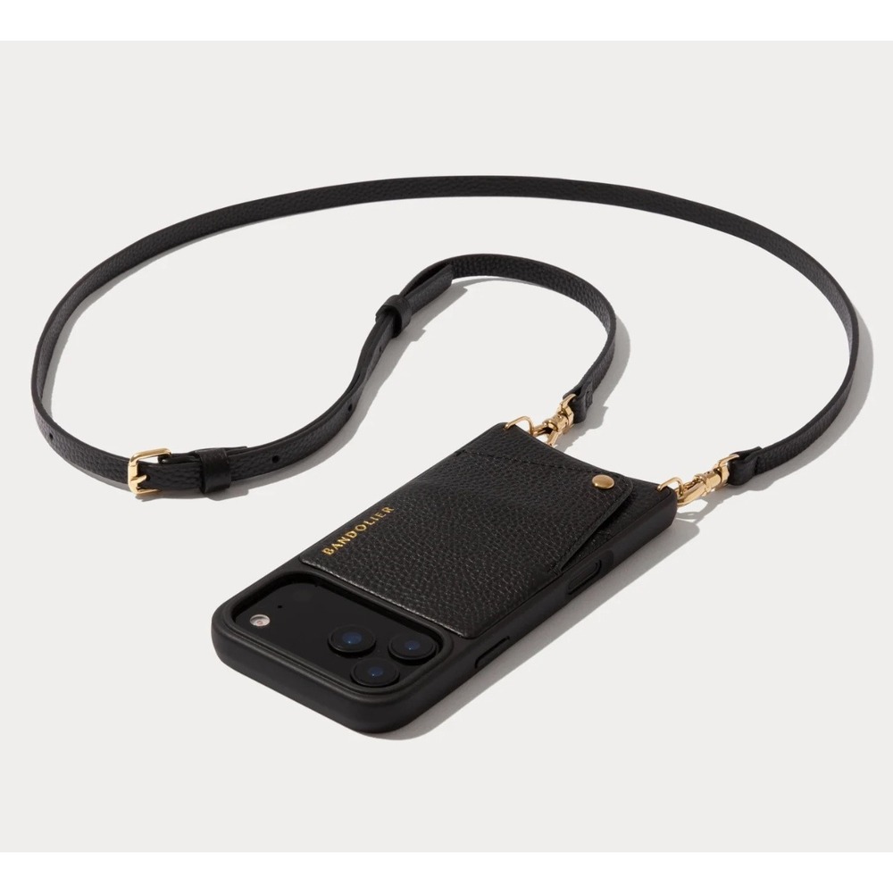 Bandolier Strap Womens OS Black Gold Hardware Leather Pebbled Adjustable